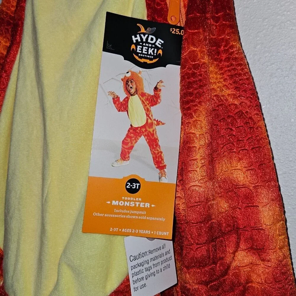 NEW Orange Monster Halloween Costume Toddler 2-3T Hooded Jumpsuit Hyde & Eek